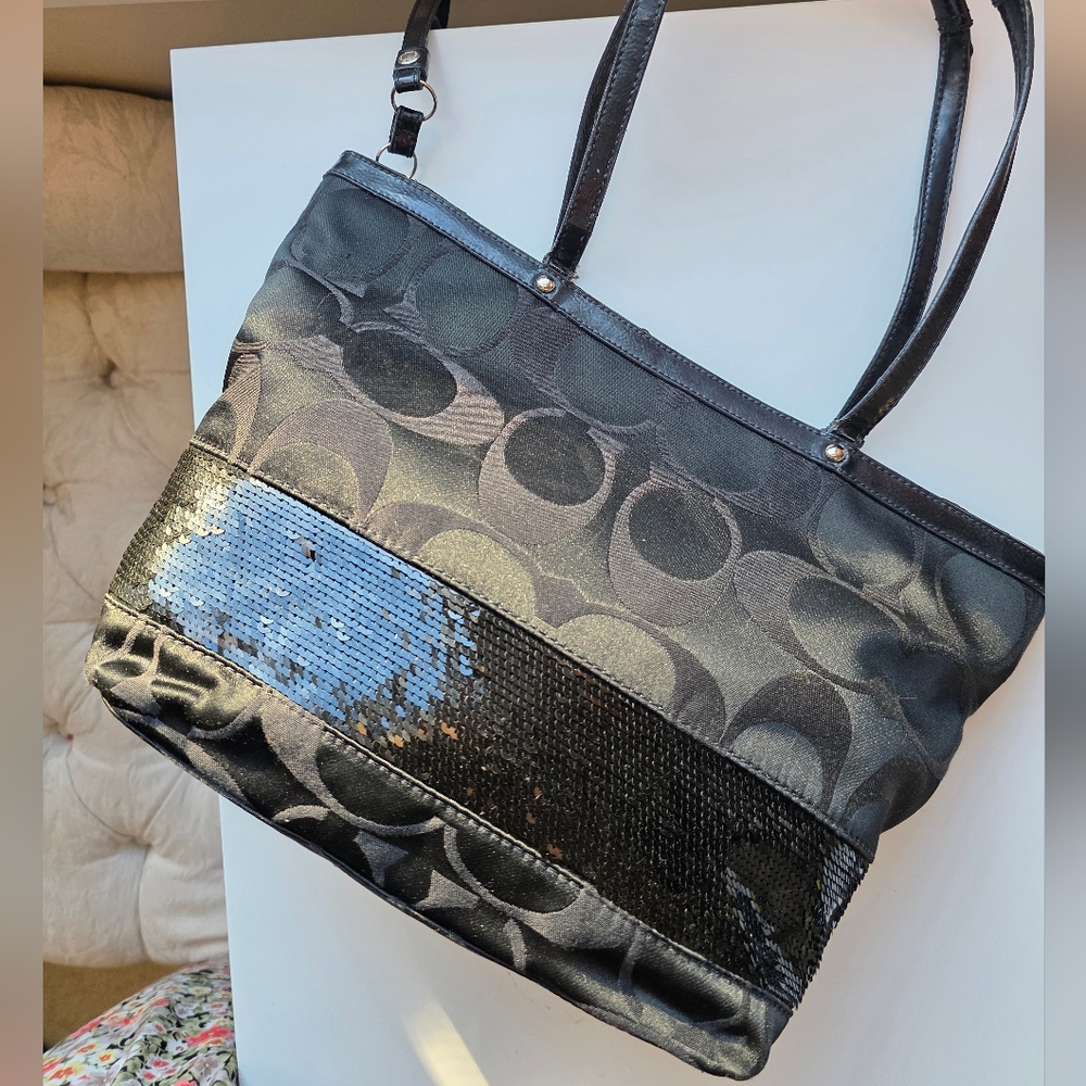 Coach Signature Black Tote Bag with Sequin Panel